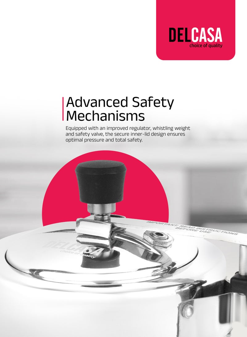 DELCASA 3 L Aluminum Pressure Cooker- Equipped with Whistling and Safety Valve and Inner Lid, Durable Construction with Firm and Comfortable Bakelite Handles - Image 5